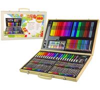 MITRAM Premium 180-Piece Kids Art Set in Wooden Carrying Case - Complete Drawing & Painting Kit with Crayons Watercolours Markers Oil Pastels & Coloured Pencils - Ultimate Craft Gift for Boys & Girls