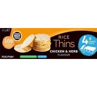 Mitram Rice Thins, Chicken & Herb Flavour, Savoury Snack, Baked Crispy, 12 Individually Wrapped Bars, 100g, Light Puffed Texture, High Protein 8g