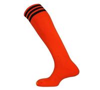 Mitre Adult Mercury 3 Stripe Football Socks | Football Team Kit | Lightweight Long Sock | Breathable Sports Sock, Tangerine/Black, Senior (7 UK - 12 UK)