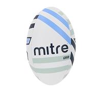 Mitre Grid Rugby Ball Size 5 Extra Strong Lining, Full Weight, White/Navy/Sky