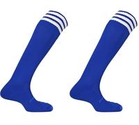Mitre Junior Mercury 3 Stripe Football Socks | Football Team Kit | Lightweight Long Sock | Breathable Sports Sock, Royal/White, Mini (12 UK Child - 2 UK)