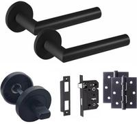 Mitred Design Internal Door Handle Matt Black Finish Bathroom Wc Toilet Internal Door Handle Set - Golden Grace
