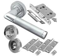 Mitred Door Handle Set - Bathroom Door Pack - Polished Chrome/Satin Chrome