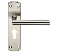 Mitred Lever Door Handle on Euro Lock Backplate - 172 x 44mm - Satin Steel | Commercial Lever on Backplate Door Handle - Internal Door Hardware - Lock, Euro, Oval and Latch Options Available