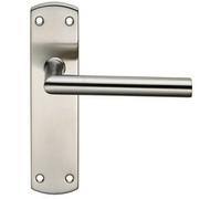 Mitred Lever Door Handle on Latch Backplate 172 x 44mm Satin Steel