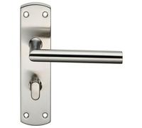 Mitred Lever on Bathroom Backplate Door Handle Thumbturn Lock Satin Steel Loops Metallics One Size