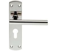 Mitred T Bar Lever Door Handle on Euro Lock Backplate 172 x 44mm Polished Steel