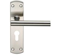 Mitred T-Bar Lever Door Handle on Euro Lock Backplate - 172 x 44mm - Satin Steel | Commercial Lever on Backplate Door Handle - Internal Door Hardware - Lock, Euro, Oval and Latch Options Available