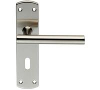 Mitred T Bar Lever Door Handle on Lock Backplate 172 x 44mm Satin Steel