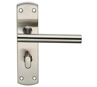 Mitred T Bar Lever On Bathroom Backplate Handle Thumbturn Lock Satin Steel