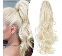 Mitrygreen 18" Clip in Ponytail Extension, Wavy Ponytail Extension, Long Ponytail Hair Extension, Platinum Blonde, Wavy Hairpiece