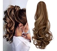 Mitrygreen 18 Inch Clip In Ponytail Hair Extensions Wavy Long Ponytail Extensions for Women Ash Blonde Light Brown Wavy Hairpiece