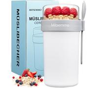 Mitsemmo Cereal Cup On The Go,760ml+230ml Breakfast Pots to Go,Yogurt and Granola Pot With Sauce Container,Travel Cereal Bowl and Milk Container for Work,Reusable Overnight Oats Jar with Lid & Spoon