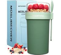 Mitsemmo Cereal Cup On The Go,760ml+230ml Breakfast Pots to Go,Yogurt and Granola Pot With Sauce Container,Travel Cereal Bowl and Milk Container for Work,Reusable Overnight Oats Jar with Lid & Spoon