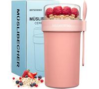 Mitsemmo Cereal Cup On The Go,760ml+230ml Breakfast Pots to Go,Yogurt and Granola Pot With Sauce Container,Travel Cereal Bowl and Milk Container for Work,Reusable Overnight Oats Jar with Lid & Spoon
