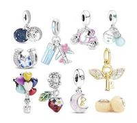MITSOKU 10Pcs Silver Rich In Color Charms Set Compatible with Pandora Bracelets - Fashion Dangle Beads for Women, Birthday/Travel/Family Theme Jewelry Gifts