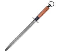 MITSUMOTO SAKARI 12 Inch Black High Carbon Flat Sharpening Steel, Japanese Kitchen Knife Sharpener, Professional Knife Sharpening Honing Rod (Rosewood Handle)
