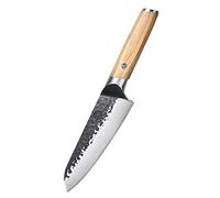 MITSUMOTO SAKARI Japanese Hand Forged Kitchen Knife, 7 inch Professional Santoku Chef Knife, High Carbon Stainless Steel Kitchen Cooking Knife (Pakkawood Handle)