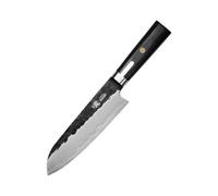 MITSUMOTO SAKARI Japanese Santoku 7 inch, Hand Forged Full Tang Chef Knife | Versatile Kitchen Knife, S301 Powder Steel Core, Ergonomic Pakkawood Handle, Sharp Damascus Knife, All-in-one Knife