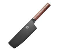 MITSUMOTO SAKARI Japanese Square Kitchen Knife, German Premium Alloy Steel | 7 inch Chef Knife, Kitchen Knife for Vegetable, Professional Black Titanium Coated Cooking Chef's Knives, Walnut Handle