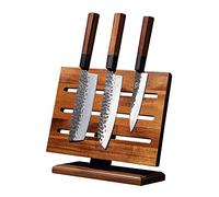 MITSUMOTO Sakari Kitchen Magnetic Knife Block Holder, Japanese Acacia Wood Storage Knife Tool Holder, Enhanced Double-Sided Magnetic Strip Wooden Knife Holder