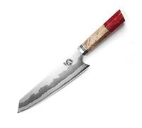 MITSUMOTO SAKARI Professional Chef Knife, Hand Forged 7 Layers 440C Damascus Steel Chef's Knife, 8 inch Japanese Kiritsuke Sushi Kitchen Knives (Red Pomegranate Handle & Sandalwood Box)