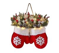 Mitten Christmas Wreath, Outdoor Artificial Holiday Garland, Lighted Front Door Wreath with Red Berries/Pine/Cones/Branches for Window/Mantel/Porch/Patio/Outdoor/Wedding/Party