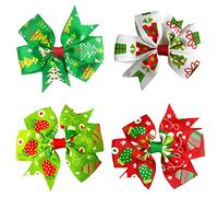 Mittens Tree Presents Christmas Xmas Hair Bows Clips Slides Grips 3" inch Snowflakes Snowman Trees - 4 Pack