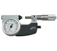 Mitutoyo 510-131 Dial Indicating Micrometer, Ratchet Stop, 0-1" Range, 0.00005" Graduation, +/-0.00004" Accuracy, Retractable Anvil Button