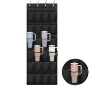 Mity rain 24 Pockets Cup Organizer for Stanley Cup Tumbler, Hanging Design | Large Capacity Holder, Foldable Hanging Bag for Cabinet Wall Door RV, Kitchen Storage Accessories for Stanley Cup Black