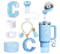Mity rain 6PCS Blue Cup Accessories for Stanley - Initials Decorations for Stanley Cup 30oz 40oz Tumblers with Handle, Cute and Girlie Gift (C)