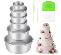 Mity rain 6Pcs Round Cake Pan, Nonstick Aluminum Baking Pans Set of 2, 4, 6, 8 Inch Leakproof Circle Springform Pan with Removable Bottom Scrapers Demolding Knives for Cheese Pizza Home Party