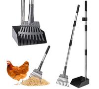 Mity Rain Chicken Coop Accessories, 2-in-1 Ergonomical Chicken Scooper for Cleaning and Sifting, Adjustable Poo Rake with Space-Saving Tray and Rake, Backyard Coops Supplies