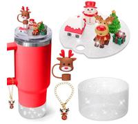Mity rain Cup Accessories for Stanley Cup 30oz 40oz,Including Boot, Silicone Straw Topper Cover Cap, Lid Charms for H2.0 Tumbler Accesorios (Christmas Deer) (40OZ)