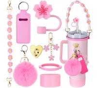 Mity rain Cup Accessories for Stanley Cup 30oz 40oz Tumbler with Handle, Including Water Bottle Handle Strap, Chapstick Holder, Boot, Keychain Charms, Straw Topper Cover Cap for Stanley (Pink)