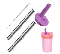 Mity rain Mouthpiece and Metal Straws Replacement for Owala Kids Water Bottle - Top Silicone Straw, Circle Gasket and Stainless Steel Straw Set for Owala Toddler Cup (Purple)