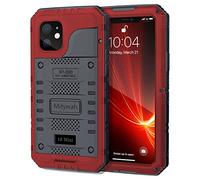 Mitywah Waterproof Case for iPhone 12 Mini, Heavy Duty Military Grade Case with Built in Screen Protector, Dust Proof Shockproof Metal Case 5.4 inch, Red