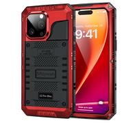 Mitywah Waterproof Case for iPhone 15 Pro Max, Heavy Duty Shockproof Case with Built-in Screen Protector, Full Body Underwater Protective Metal Case 6.1 inch, Red