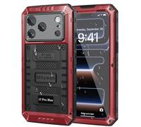 Mitywah Waterproof Case for iPhone 17 Pro Max, Rugged Metal Case with Built-in Screen Protector, Heavy Duty Full Body Shockproof Protective Cover 6.9 inch, Red