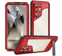 Mitywah Waterproof Case for Samsung Galaxy S24 Ultra, Heavy Duty Metal Kickstand Case, Full Body Shockproof Phone Case with Built-in Screen Protector for Samsung S24 Ultra Case Red