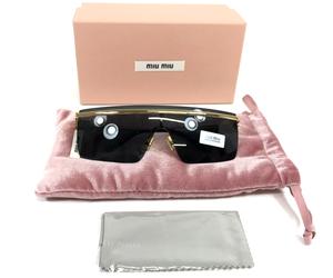 Miu Sunglasses SMU50Z 5AK-5S0 Polished Gold Frames w/ Dark Grey Shield Lens