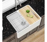 Miuara White Farmhouse Workstation Sink 24 Inch - Small Fireclay Apron Front Kitchen Sink Undermount 24"x18"x10", Farm House Style Heavy Duty Deep Single Bowl for Kitchen