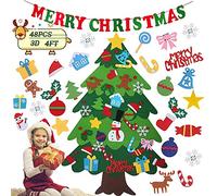 MiuCo 3D Felt Christmas Tree with Christmas Banner Set, 3.7FT DIY Wall Hanging Xmas Tree Kit with 48pcs Detachable Ornaments for Wall Decor Home Door Hanging Decoration