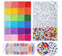 MiuCo 4mm Glass Seed and Letter Beads for Friendship Gifts Bracelet Making Kit, 24 Colors Small and Alphabet Beads with 10M Elastic String Cord for Jewellery Making Kit for Art Craft Girls Gift