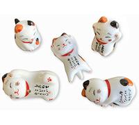 MIUFA Ceramic Cute Cat Chopsticks Rest Dinner Spoon Stand Knife Fork Holder (Lucky Cat 5pcs)