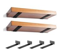 MIUGO Heavy Duty Shelf Bracket 4 Pack, Floating Shelf Brackets 14 inch Long, Brackets for Shelves, Black Coated Metal Wall Shelf Support Brackets（1/5"-Thick）