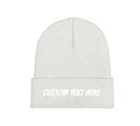 Miujonvy Custom Beanie Slouch White Beanie Custom Text Here Classic Winter Beanie Hat