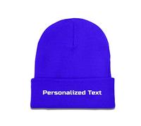 Miujonvy Customized Hat Slouch Blue Beanie Personalized Text Classic Winter Beanie Hat