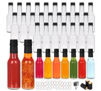 Miukada 35 Pack 5 oz Hot Sauce Bottles, Clear Glass Woozy Bottle with Shrink Capsules, Empty Small Beverage Bottle with Leak Proof Screw Cap