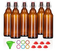 Miukada 6 Pack 32 oz Amber Swing Top Bottles, Flip Top Glass Beer Bottle with Airtight Lid for Home Brewing and Wine, Mead, Fermentation, Beverages, Kombucha
